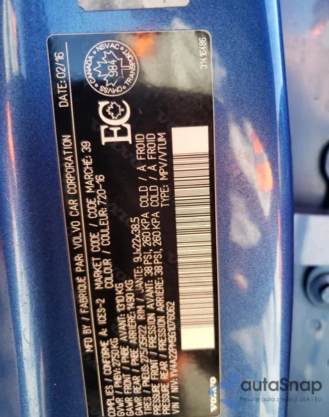 2016 Volvo Xc90 T6 из США, поврежденный, VIN YV4A22PM9G1076062